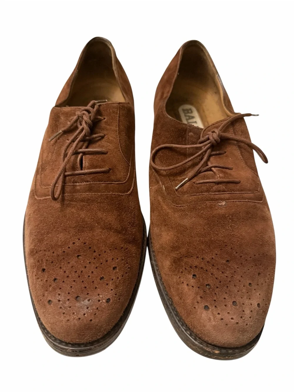 Bally Brown Suede Wingtip Lace-Up Oxfords, pre-owned, SZ9